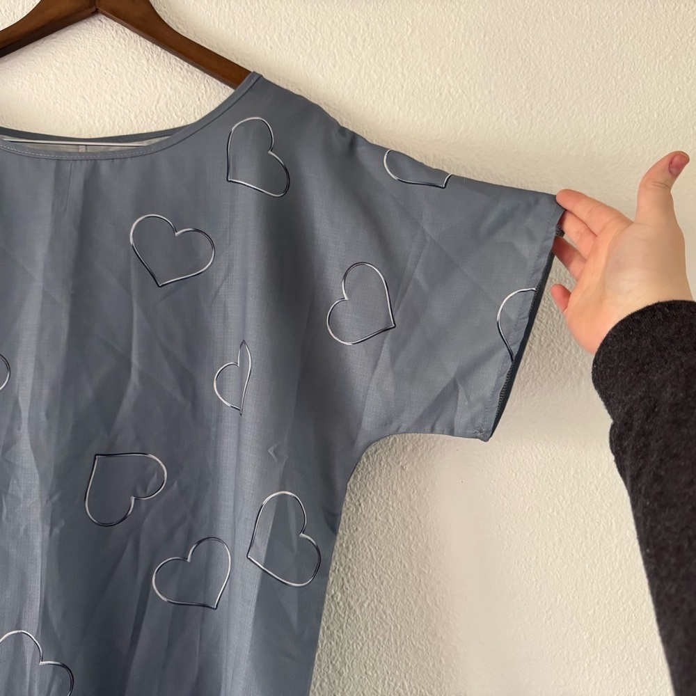 Boatneck Heart Patterned Top Relaxed Short Sleeve Blouse Basic 2XL Plus Size - Picture 2 of 10